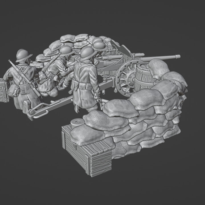 WW2 28mm french 47mm AT GUN with crew and sandbag barricade
