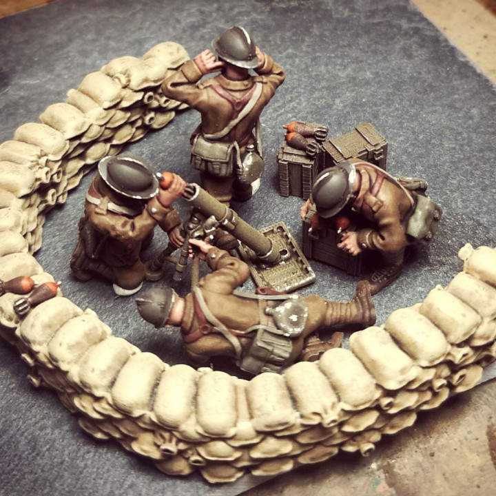 WW2 28mm (27/31 Brandt), 81mm french mortar, crew and sandbags